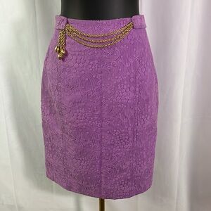 Milly Purple Brocade High Waist Chain Belt Pencil Skirt